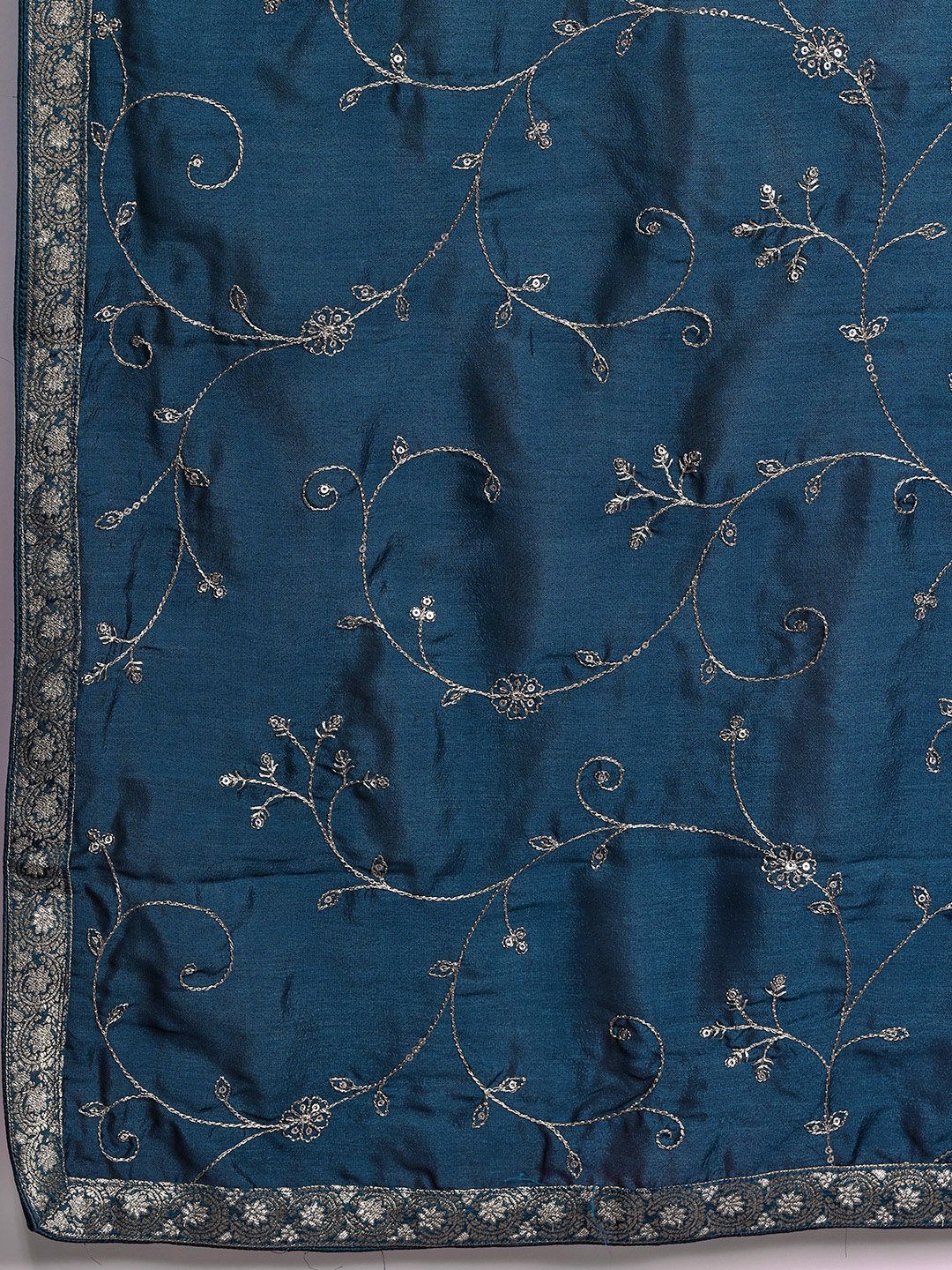 Dhiyona IE Floral Embroidered Sequinned Kurta With Trousers & Dupatta