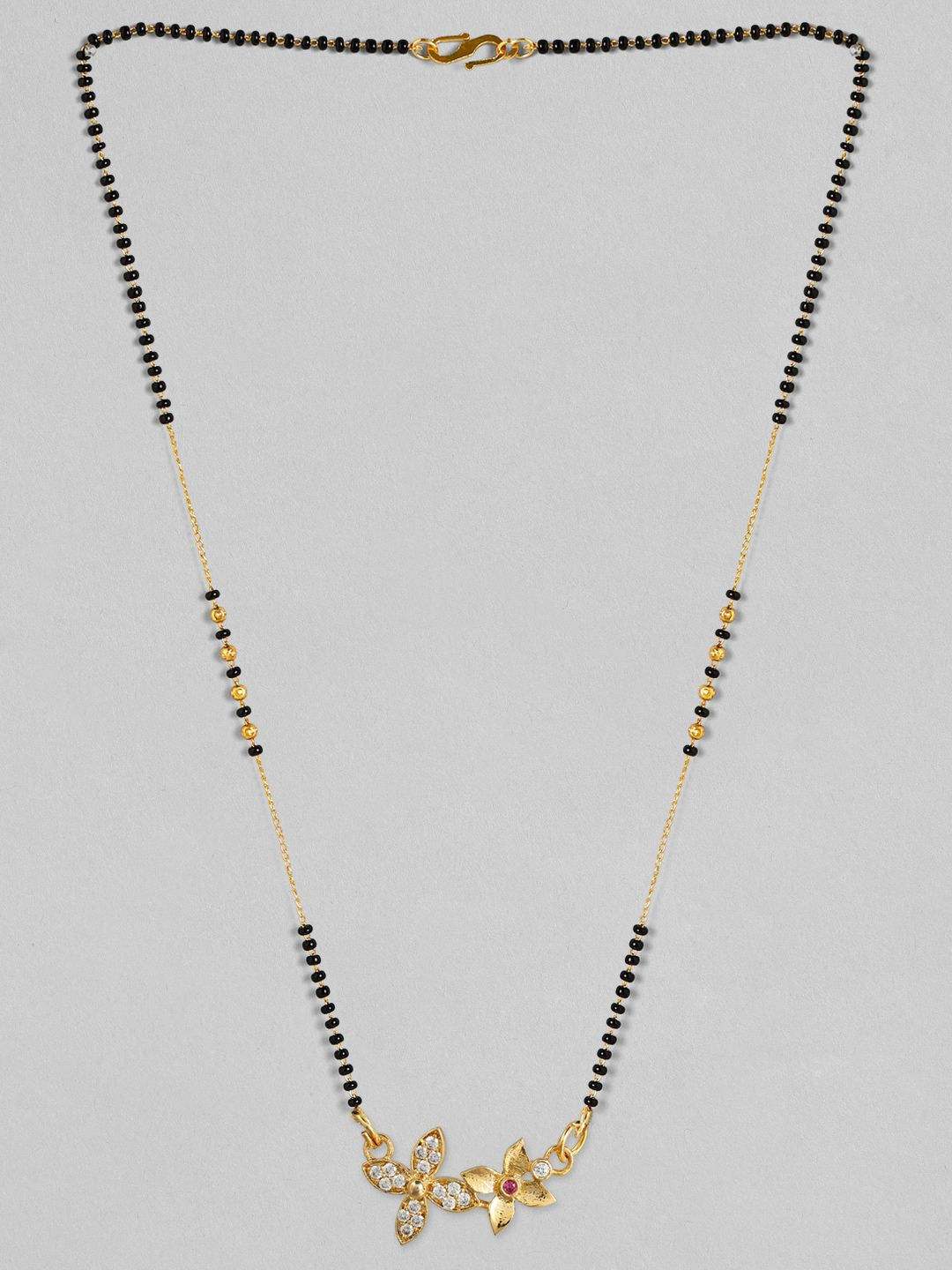 Dhiyona RJ Women's Women Gold Plated Handcrafted Zircon Studded & Black Beaded Mangalsutra