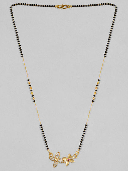 Dhiyona RJ Women's Women Gold Plated Handcrafted Zircon Studded & Black Beaded Mangalsutra