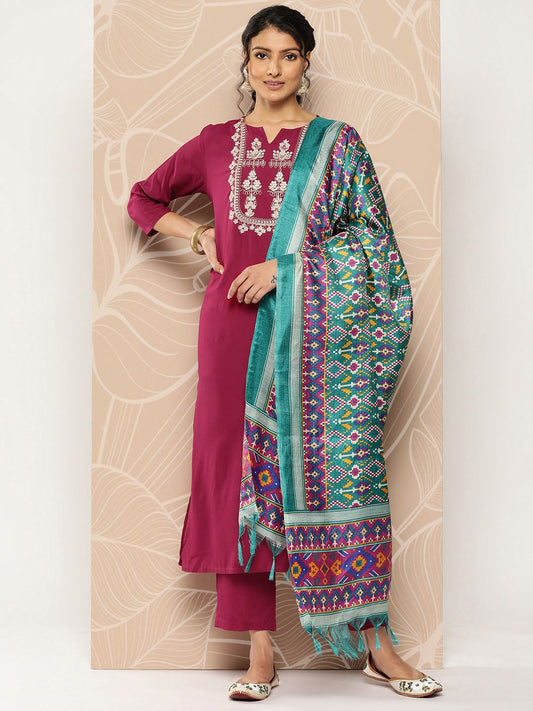 Dhiyona VA Women'sEmbroidered Kurta With Trousers & Dupatta