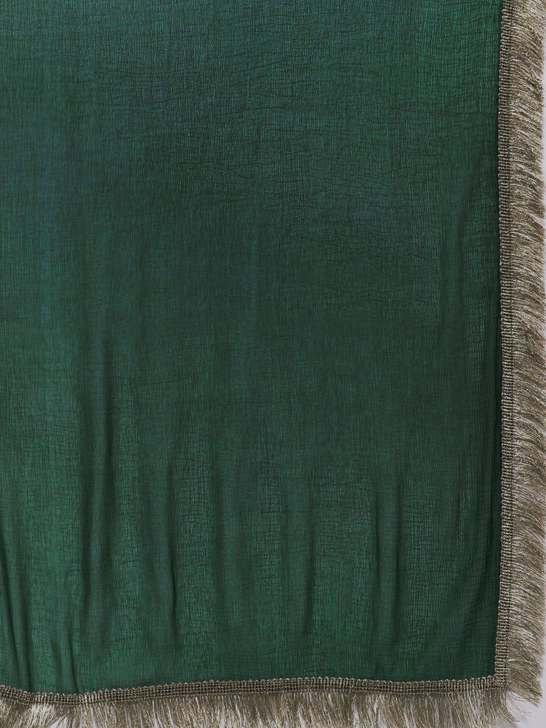 Dhiyona VA Women's Green Yoke Design Mirror Work Kurta with Trousers & Dupatta