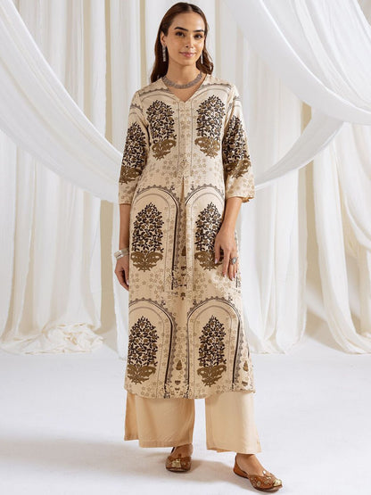 Dhiyona IS Women's Women Ethnic Motifs Printed Regular Kurta with Trousers