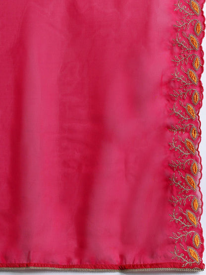 Dhiyona IE Women Ethnic Motifs Embroidered Regular Sequinned Liva Kurta with Trousers & With Dupatta