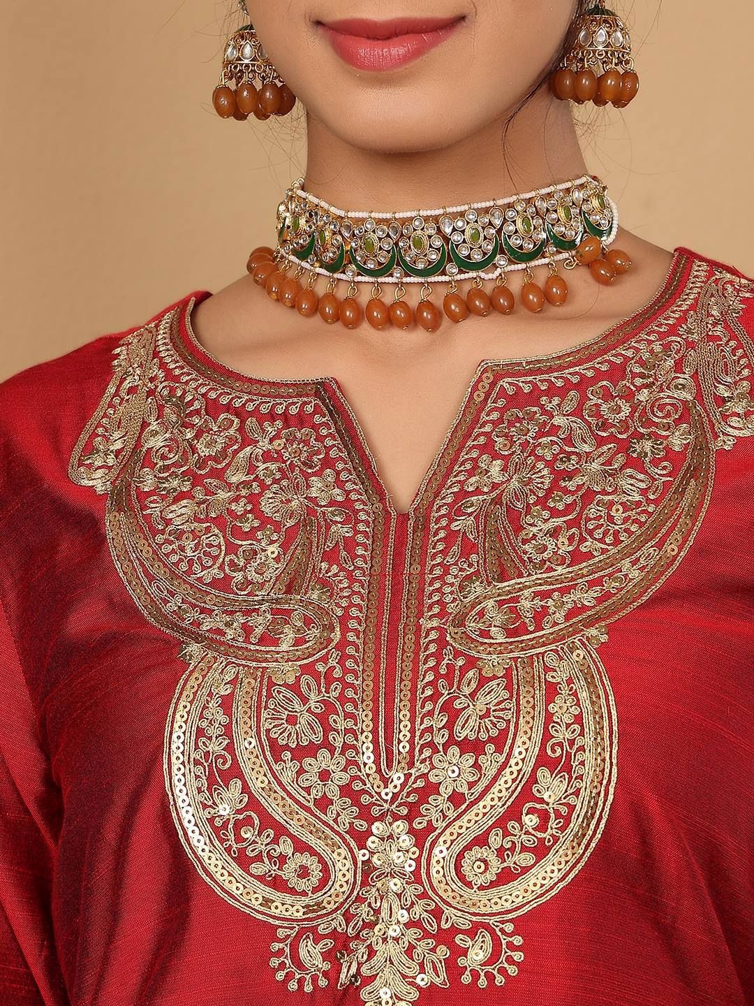 Dhiyona VA Women's Ethnic Motifs Embroidered Regular Sequinned Kurta with Trousers & Dupatta