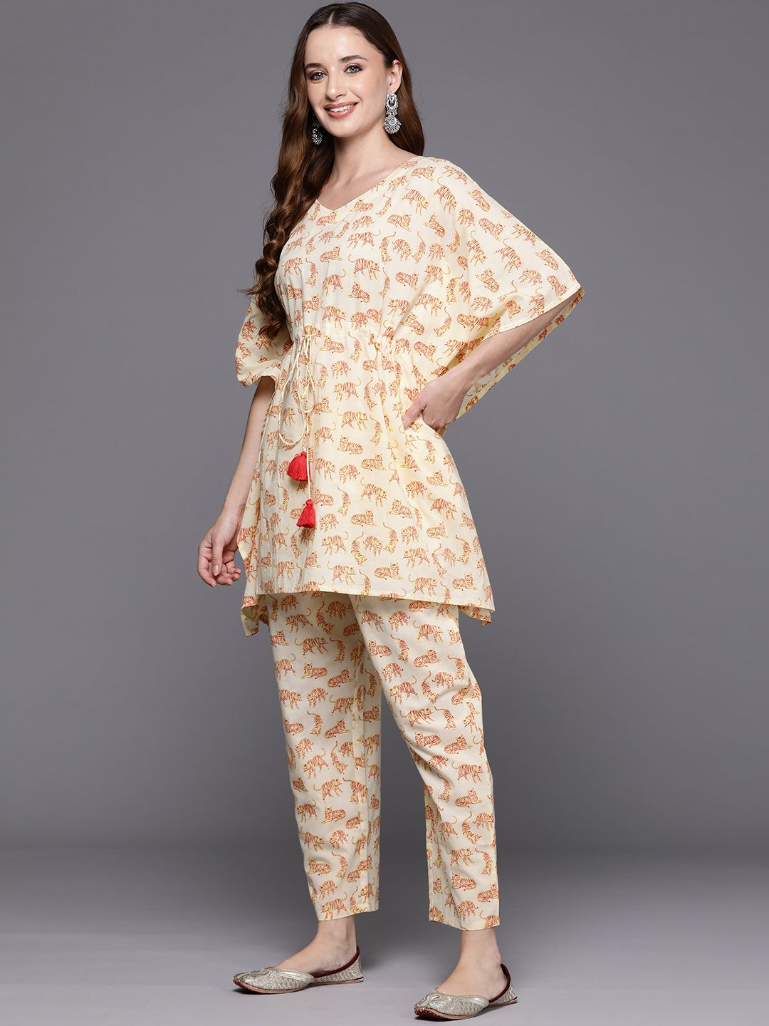 Dhiyona IE Women Printed Pure Cotton Tunic with Trousers