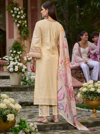 Women Ethnic Motifs Embroidered Panelled Thread Work Kurta with Trousers & With Dupatta