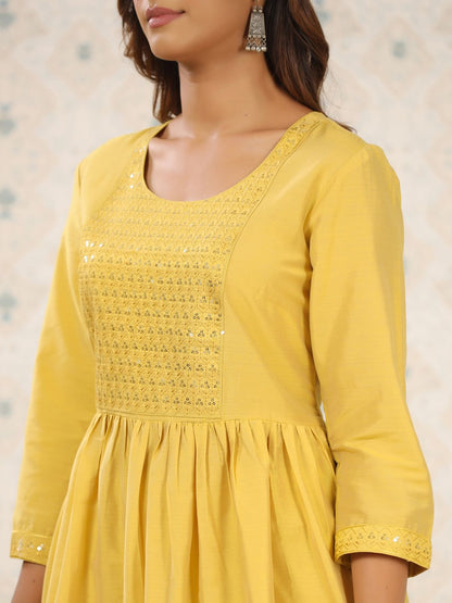 Dhiyona OD  Yellow Sequinned Detailed Anarkali Kurta With Trousers