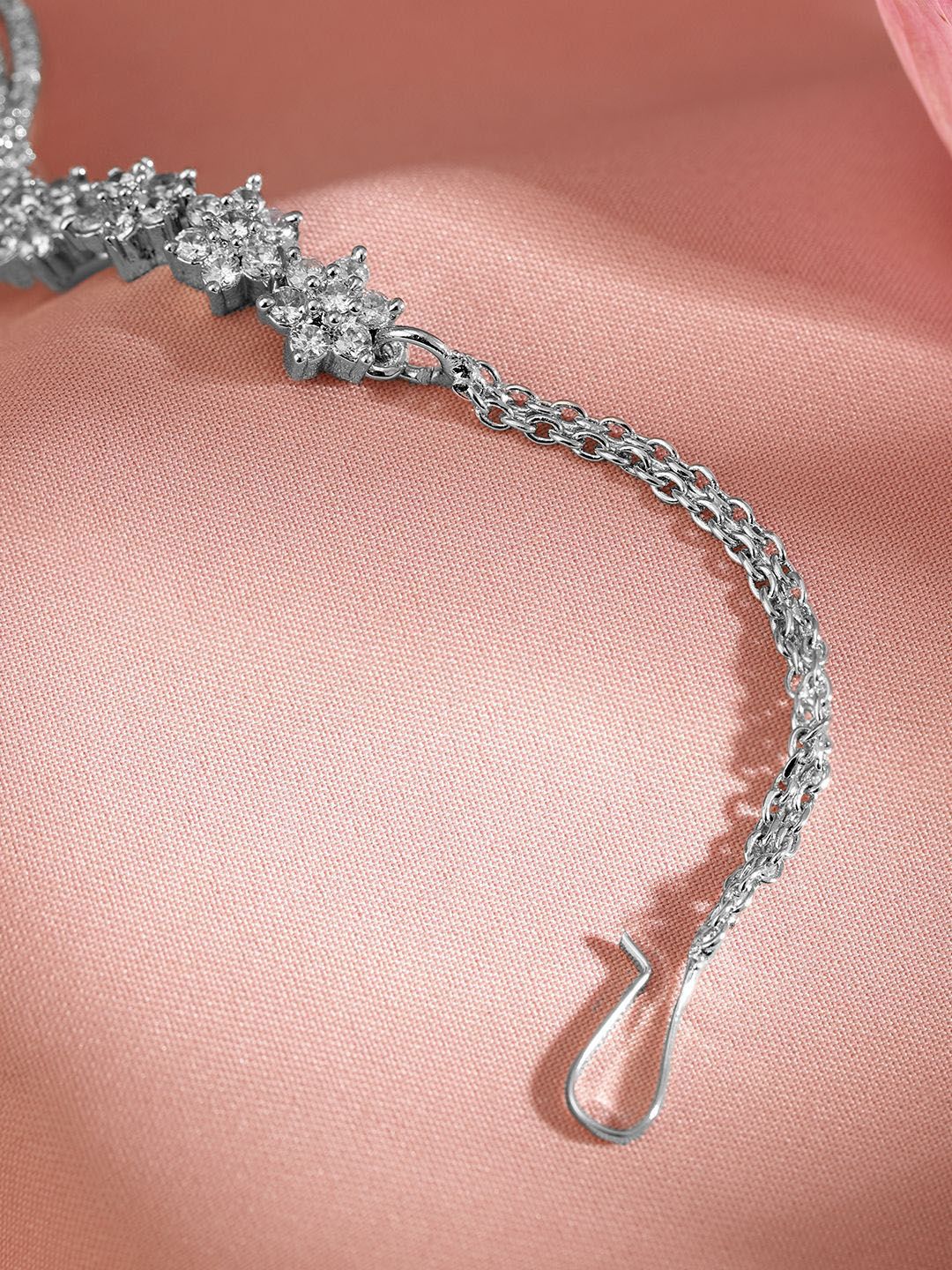 Dhiyona RJ Women's Rhodium-Plated Artificial Stones Studded Maang Tikka