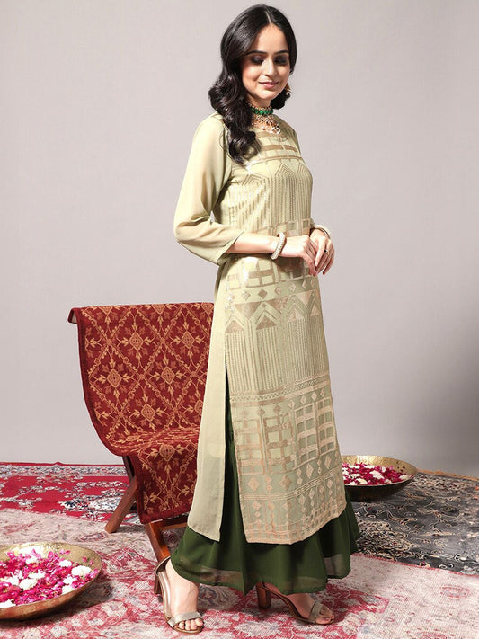Dhiyona VA Women's Geometric Embroidered Regular Sequinned Kurta With Trousers & Dupatta