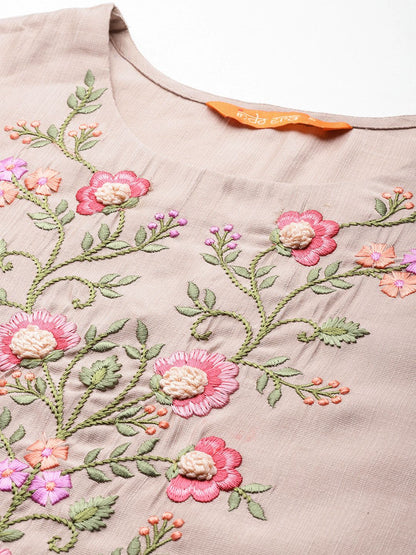 Dhiyona IE Floral Embroidered Thread Work Kurta with Trousers & With Dupatta