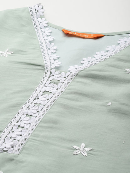 Women Floral Embroidered Regular Thread Work Kurta with Trousers & With Dupatta