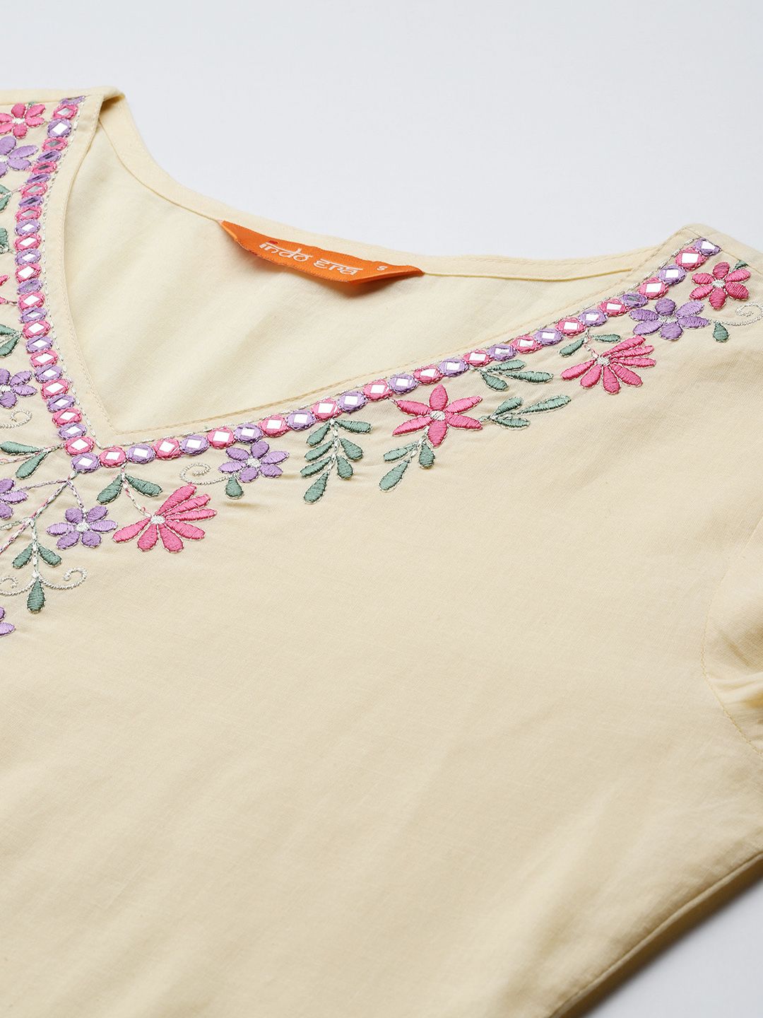 Floral Embroidered Pure Cotton Kurta with Trousers & Dupatta