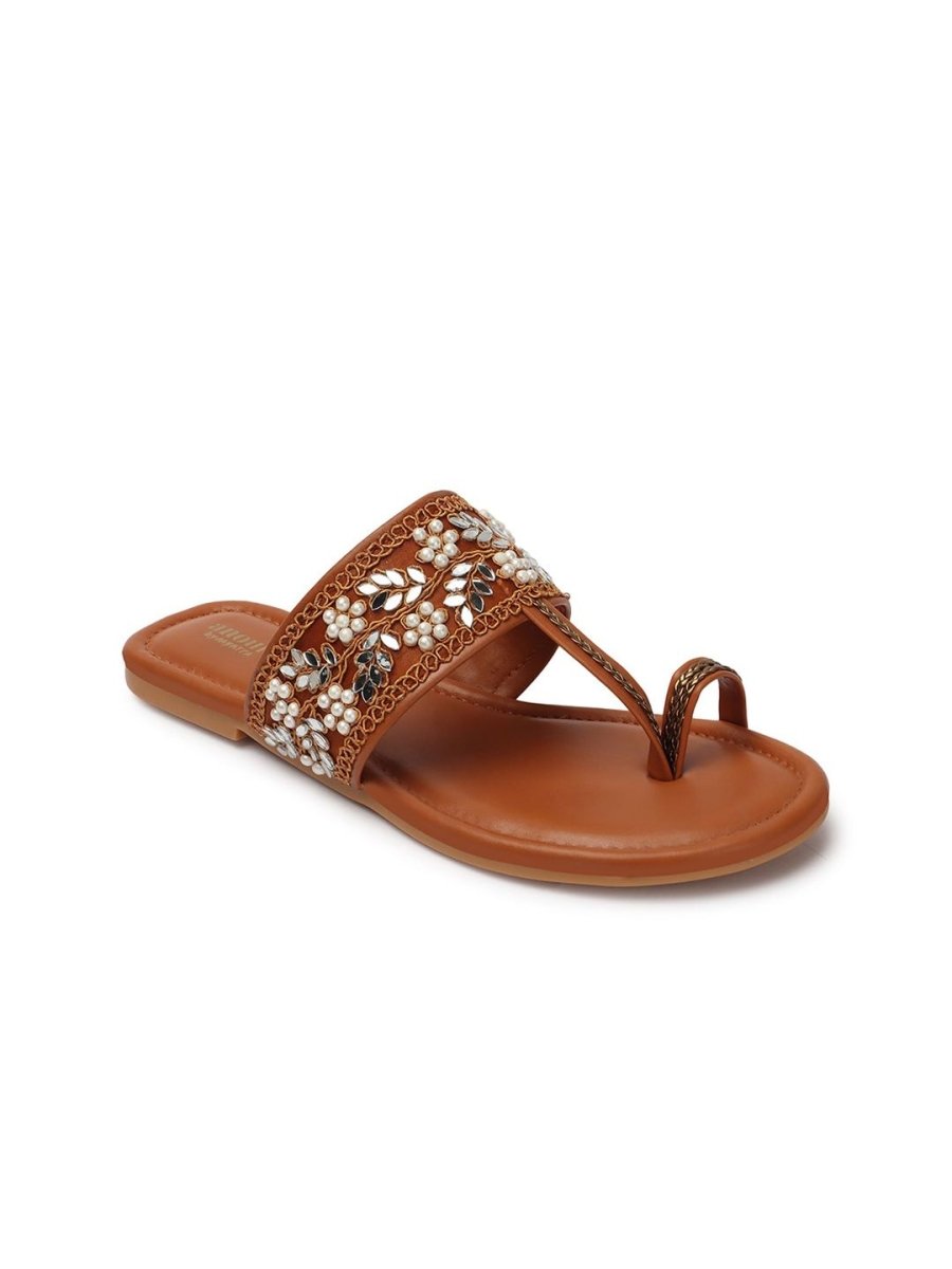 Dhiyona AK Floral Embellished Embroidered Open One Toe Flats