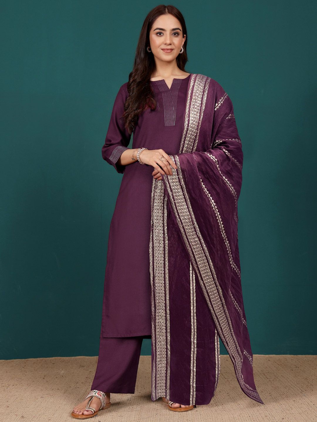 Dhiyona VA Women's Regular Kurta with Trousers & With Dupatta