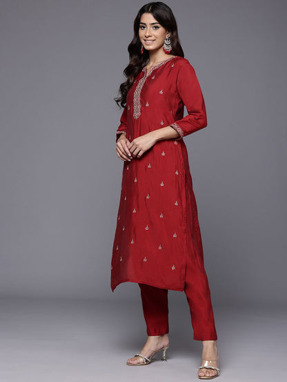 Dhiyona VA Women'sEthnic Motifs Zari Embroidered Mirror Work Kurta With Trousers & Dupatta