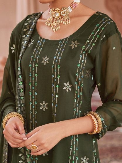 Dhiyona WP Ethnic Motifs Embroidered Regular Sequinned Kurta with Trousers & Dupatta