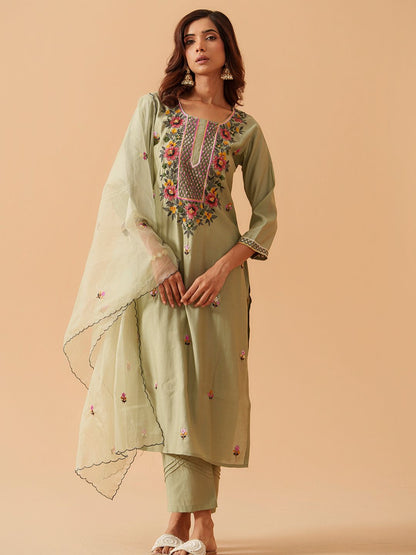 Dhiyona PD Women Women Floral Embroidered Kurta with Trousers & Dupatta