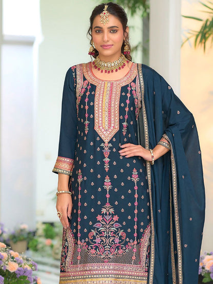 Dhiyona IE Women Ethnic Motifs Embroidered Regular Mirror Work Kurta with Palazzos & With Dupatta