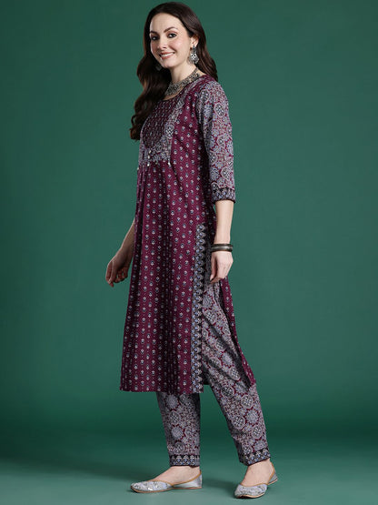 Ethnic Motifs Printed Mirror Work Pure Cotton Kurta with Trousers & With Dupatta