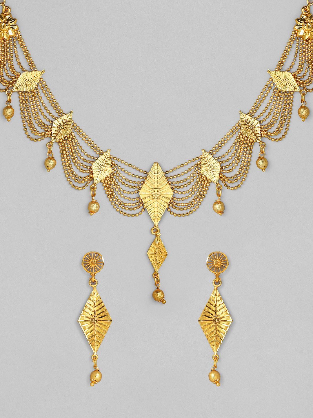 Dhiyona RJ Women's 22K Gold Plated multilayered Leaf Design Necklace Set with Matching Earrings