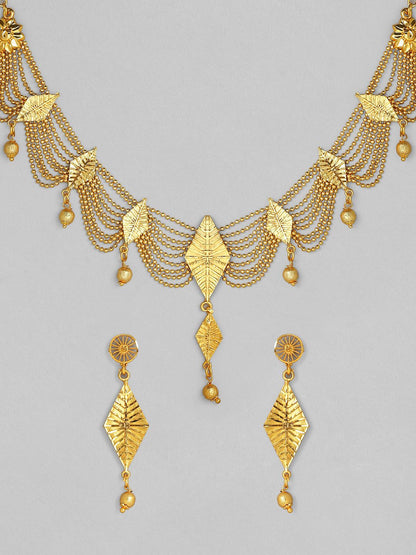 Dhiyona RJ Women's 22K Gold Plated multilayered Leaf Design Necklace Set with Matching Earrings