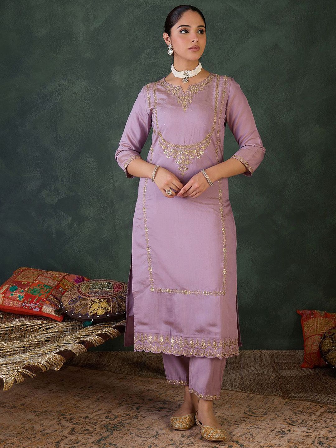 Women Ethnic Motifs Embroidered Kurta with Trousers & Dupatta