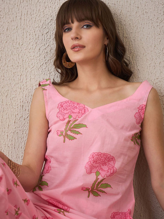 Dhiyona IE Women Floral Printed Regular Pure Cotton Kurta with Trousers