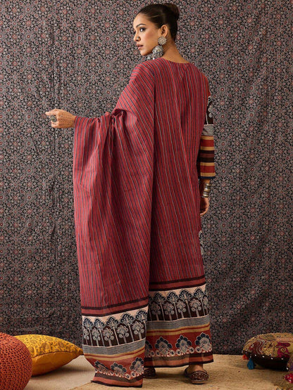 Women Floral Printed Regular Sequinned Pure Cotton Kurta with Trousers & With Dupatta