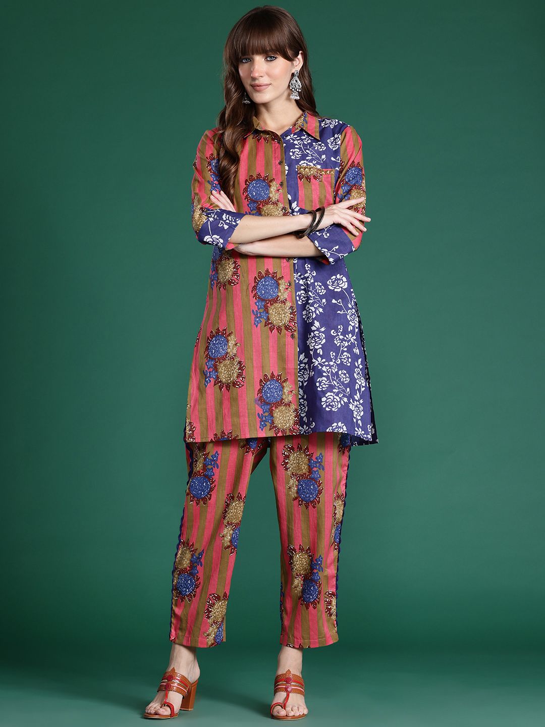 Floral Printed Pure Cotton Kurta with Trousers