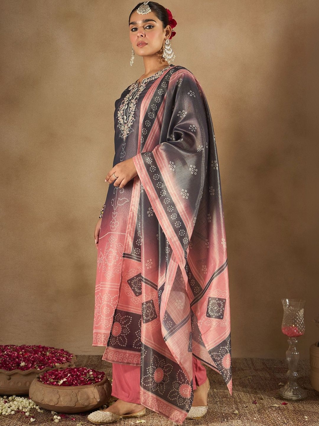 Women Ethnic Motifs Embroidered Regular Thread Work Kurta with Trousers & With Dupatta