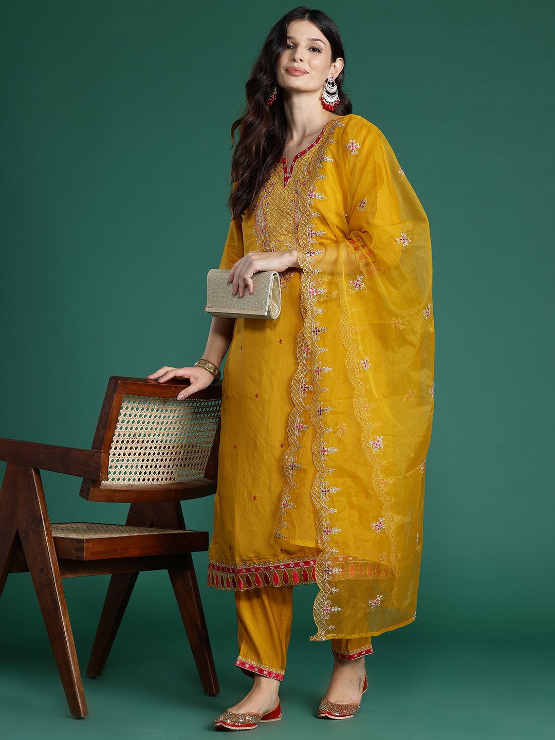 Women Ethnic Motifs Embroidered Gotta Patti Kurta with Trousers & Dupatta