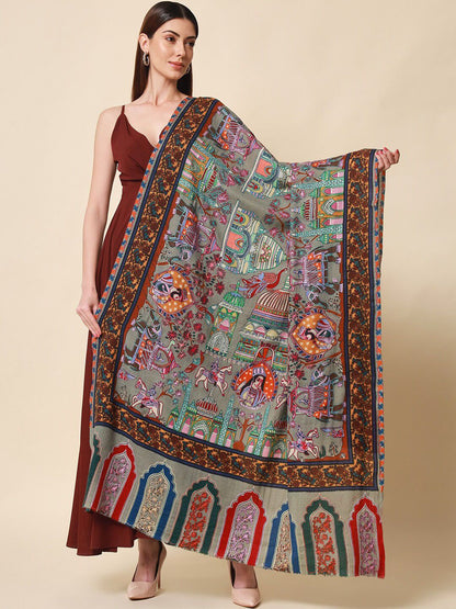 Dhiyona PA Women Grey Embroidered Wool Shawl