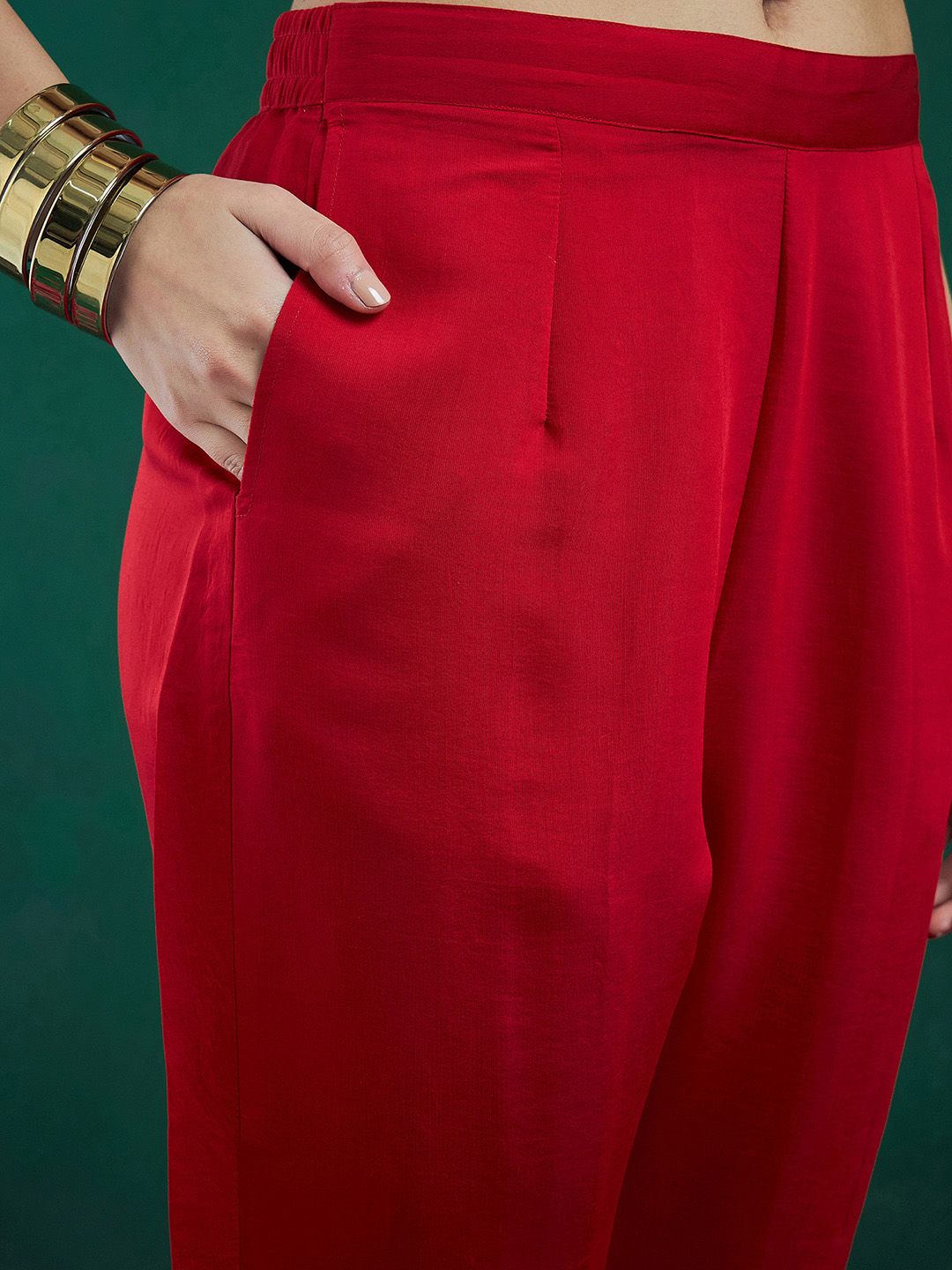 Dhiyona IE Red Ethnic Motifs Embroidered Regular Kurta with Trousers & Dupatta