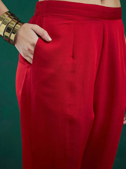 Dhiyona IE Red Ethnic Motifs Embroidered Regular Kurta with Trousers & Dupatta