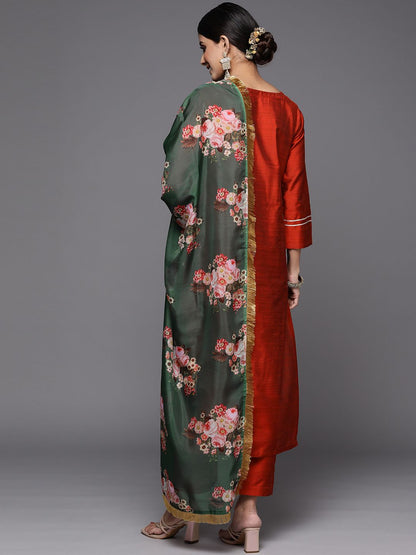 Dhiyona VA Women's Maroon Yoke Design Kurta with Trousers & With Dupatta