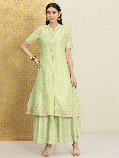 Dhiyona PD Women Women Floral Printed Pure Cotton Jashn Kurta with Jacket & Skirt