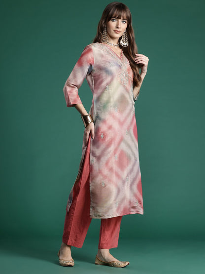 Dhiyona IE Floral Embroidered Sequinned Kurta with Trousers & With Dupatta