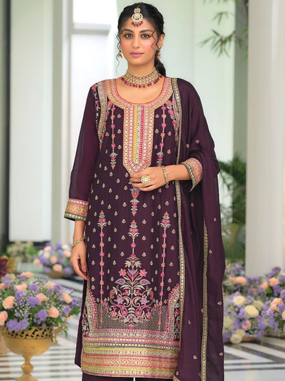Dhiyona IE Women Ethnic Motifs Embroidered Regular Mirror Work Kurta with Palazzos & With Dupatta