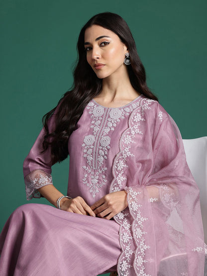 Dhiyona IE Embroidered Zari Kurta with Trousers & With Dupatta