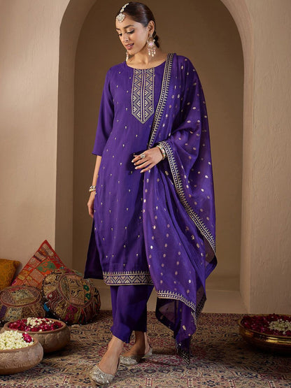 Women Ethnic Motifs Embroidered Regular Sequinned Kurta with Trousers & With Dupatta