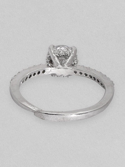 Dhiyona RJ Women's Rhodium-Plated CZ-Studded Finger Ring