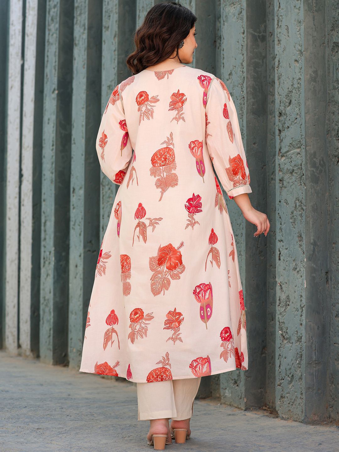 Dhiyona IE Printed Pure Cotton V-Neck Tunic With Trousers Co-Ords