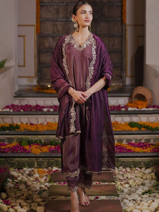 Dhiyona IE Women Ethnic Motifs Embroidered Regular Liva Kurta with Trousers & With Dupatta