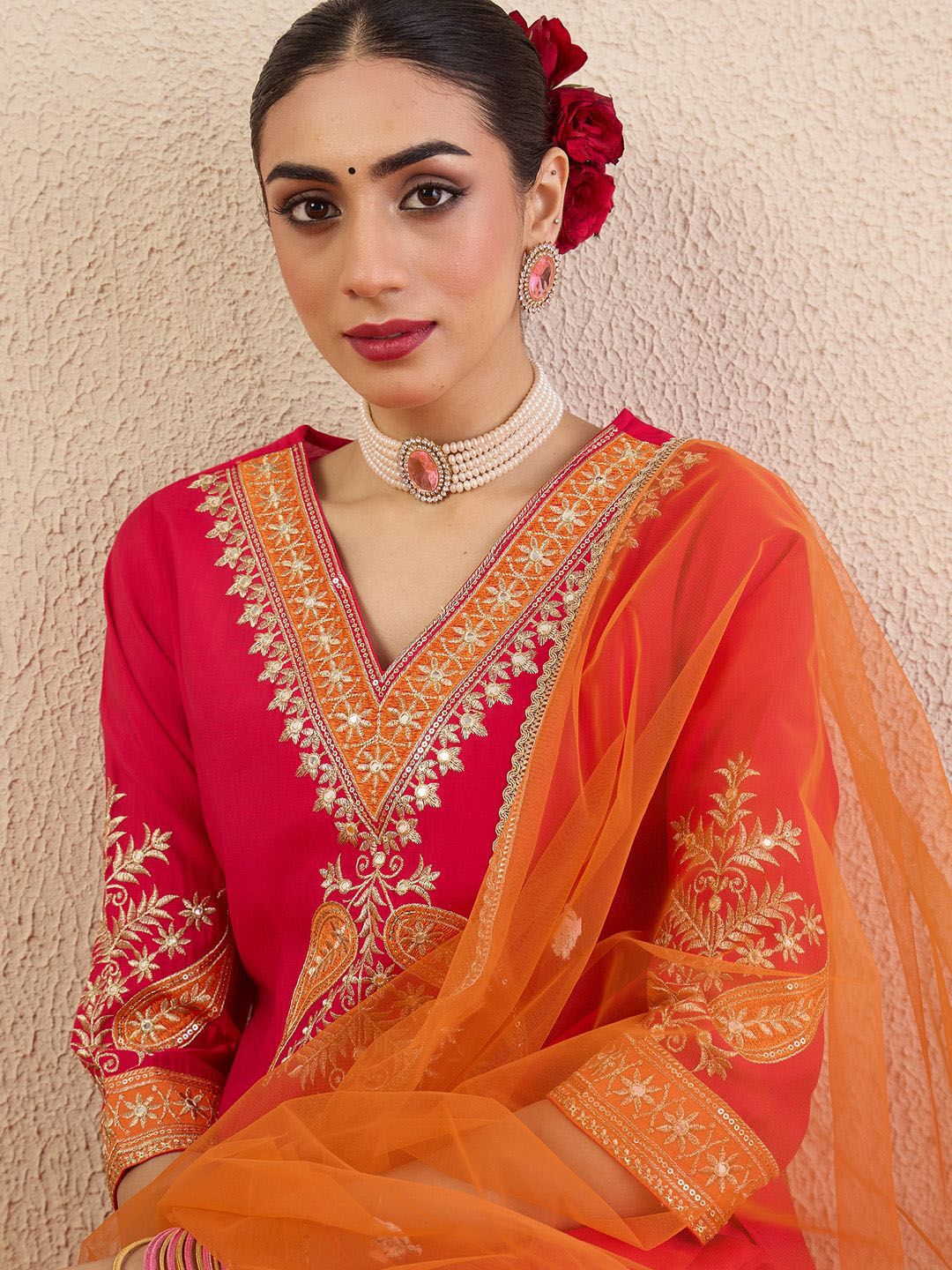 Dhiyona IE Women Ethnic Motifs Embroidered Kurta with Trousers & Dupatta