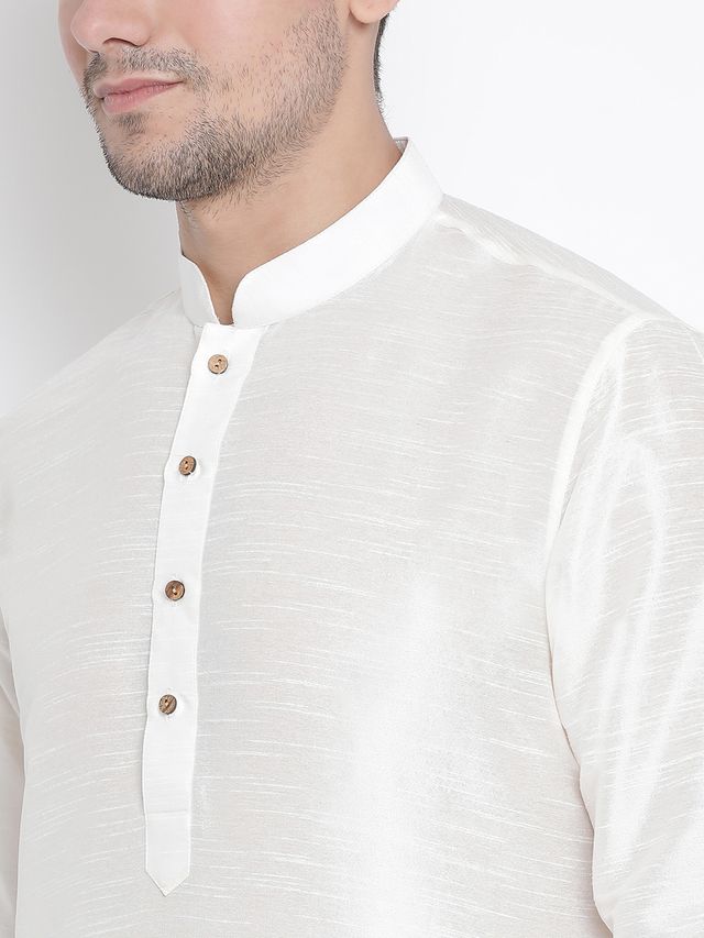 Men's Cream Silk Blend Straight Kurta Pyjama Set