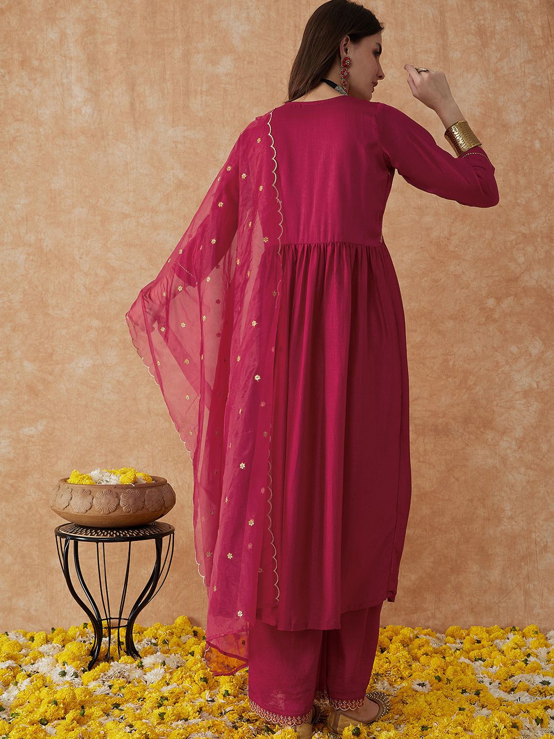 Dhiyona SN Women's Embroidered Anarkali Kurta With Palazzo & Dupatta Set
