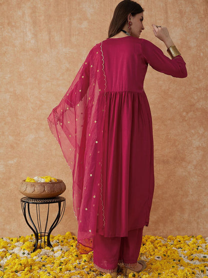 Dhiyona SN Women's Embroidered Anarkali Kurta With Palazzo & Dupatta Set