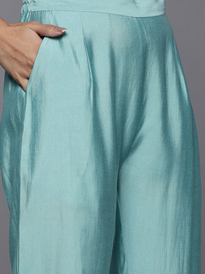 Dhiyona VA Women's Blue Ethnic Motifs Embroidered Sequinned Kurta with Trousers & With Dupatta