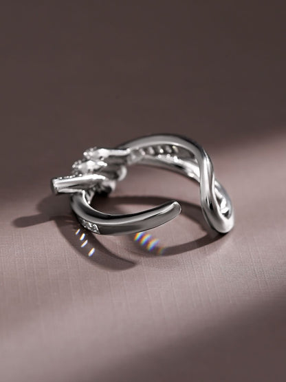 Dhiyona RJ Women's Rhodium Plated Baguette & Pave Cubic Zirconia Studded Knot Design Openable Ring