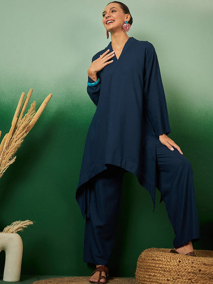 Dhiyona SN Women's A Line Asymmetric Kurta With Trouser
